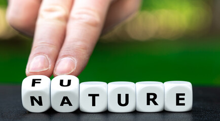 Dice forms the words nature and future.