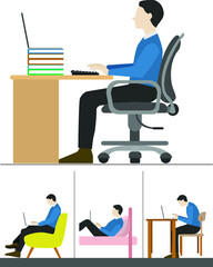 Right and Wrong Working Posture Vector Illustration Art