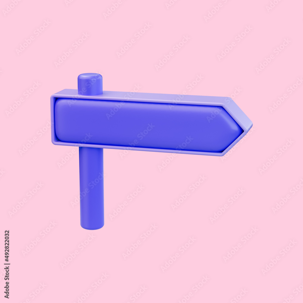 Poster cartoon look right side board arrow icon 3d render concept for direction way and using rode side map
