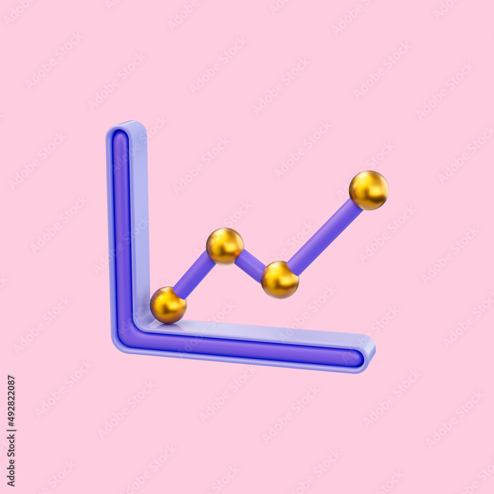 Poster chart up icon 3d render for financial chart growth line graph in stock market profitable