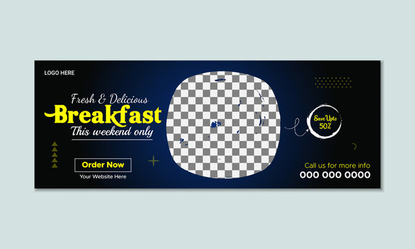 Facebook cover banner food advertising discount sale offer, Delicious breakfast social media facebook cover and web banner template