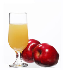 Natural apple juice glass and apple fruits on white background.