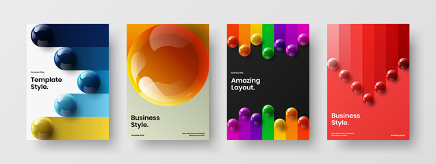 Amazing 3D balls company brochure template set. Clean annual report vector design illustration collection.