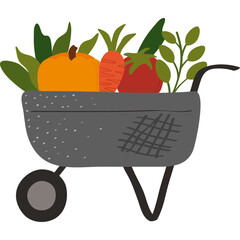 vegetables in wheelbarrow