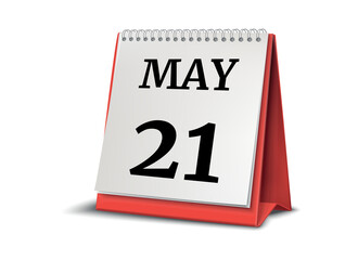 Calendar on white background. 21 May. 3D illustration.