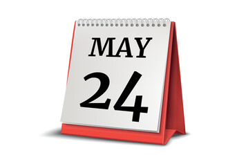 Calendar on white background. 24 May. 3D illustration.