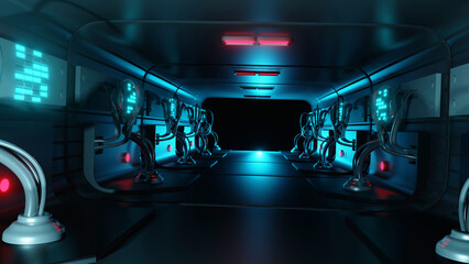 3D rendering, corridor, corridor, laboratory, sci-fi,