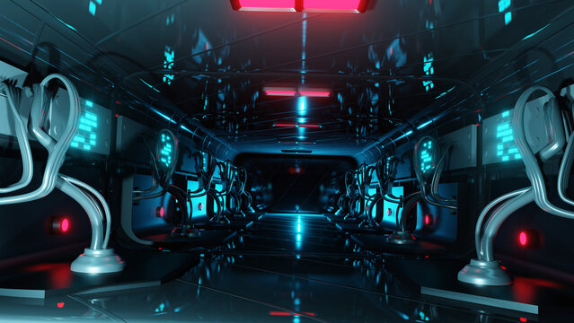 3D rendering, corridor, corridor, laboratory, sci-fi