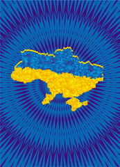 Map of Ukraine in blue and yellow gradient colors on a openwork blu5e mandala. Vector graphics