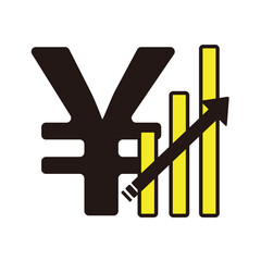 Fototapeta premium 円（￥）と上昇するグラフのアイコンイラスト素材