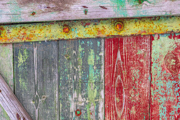 Weathered colorful wooden background texture. Shabby wood with paint, vintage and retro high detailed backdrop photo