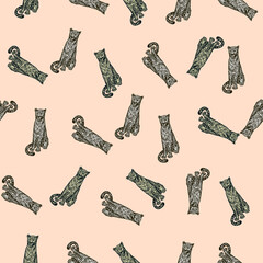 Leopard sitting seamless pattern. Vintage wildlife animals background. © Purple_Lamp
