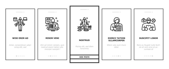 Small Business Entrepreneur Job Onboarding Mobile App Page Screen Vector. Vacation Host And Coder, Candy Seller And Pet Sitter, Interior Designer Personal Assistant Business Occupation . Illustrations