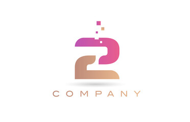 2 number icon logo for company and business with dots design. Creative template in purple and brown color