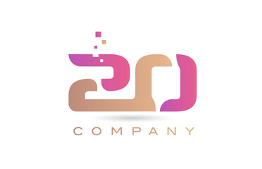 20 number icon logo for company and business with dots design. Creative template in purple and brown color