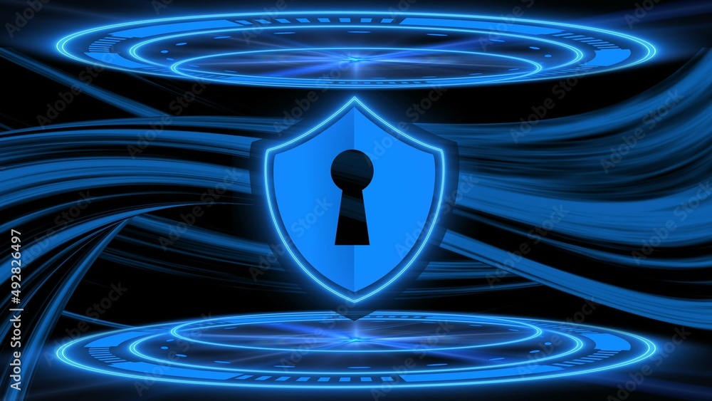 Poster abstract 3d graphic illustration for cyber security concept - protective cyber shield in circle fram