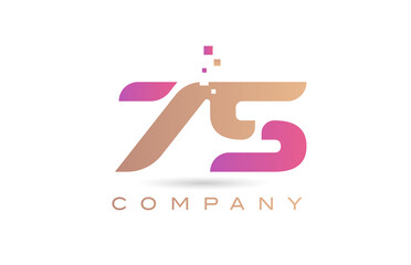75 number icon logo for company and business with dots design. Creative template in purple and brown color