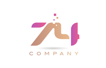 74 number icon logo for company and business with dots design. Creative template in purple and brown color