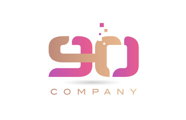 90 number icon logo for company and business with dots design. Creative template in purple and brown color