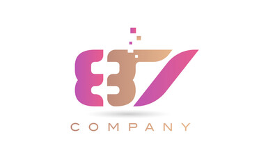 87 number icon logo for company and business with dots design. Creative template in purple and brown color