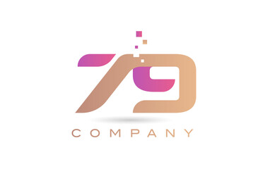 79 number icon logo for company and business with dots design. Creative template in purple and brown color