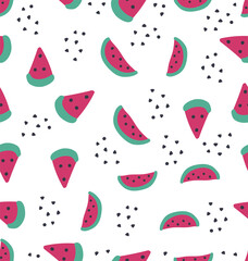 Watermelon slices seamless pattern, summer pattern with yum-yum lettering