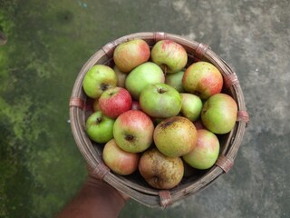 Apple fruits in Bamboo Basket. It is a most popular fruits in all over world. It's found many vitamins, Which helps us fight diseases. It is found everywhere in the world.