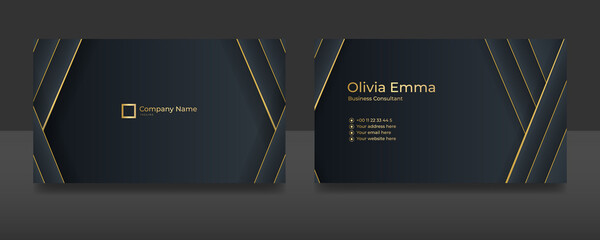 Modern creative and clean black gold business card design template. Luxury elegant business card design background with trendy simple abstract geometric stylish wave lines. Vector illustration