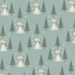 pattern polar bear in winter. pattern For valentine, print, 
packaging, decoration, wallpaper and design, case phone, bed cover, pajamas, child pajamas