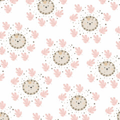 cute tiger head pattern among the leaves. pattern For valentine, print, 
packaging, decoration, wallpaper and design, case phone, bed cover, pajamas, child pajamas