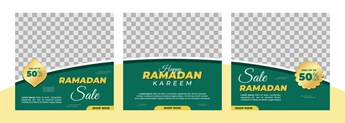 Set of Ramadhan sale social media promotion for business. Social media post Ramadan discount template. Copy space for discount tag or content promo product.