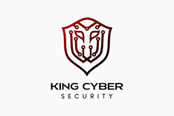 Cyber ​​security logo design with creative abstract shield concept in the shape of a lion or tiger. Vector premium