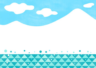 青空と山と海のシンプルイラスト