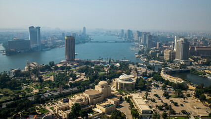 A beautiful view of Cairo, the capital of Egypt and the river Nile, which forks into deeds