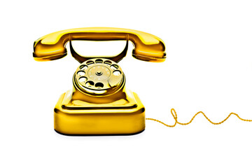 Goldfarbenes Telefon feigestellt auf weißem Hintergrund