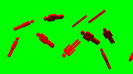 Red human shaped objects on green chroma key background.
3D illustration for background.