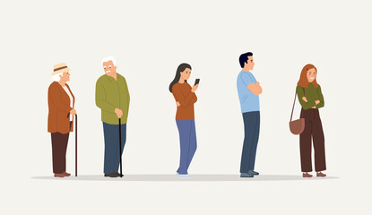 People queue.  Vector flat style cartoon illustration