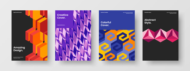 Clean geometric hexagons company identity template bundle. Amazing catalog cover design vector illustration set.