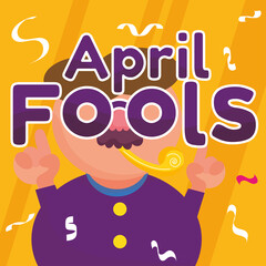 Happy man celebrating with confetti April fool template Vector