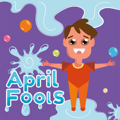 Isolated happy boy and water splashes April fools day Vector