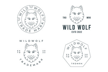 Set bundle of Wolf line art logo vector illustration design, wolf logo line art style element