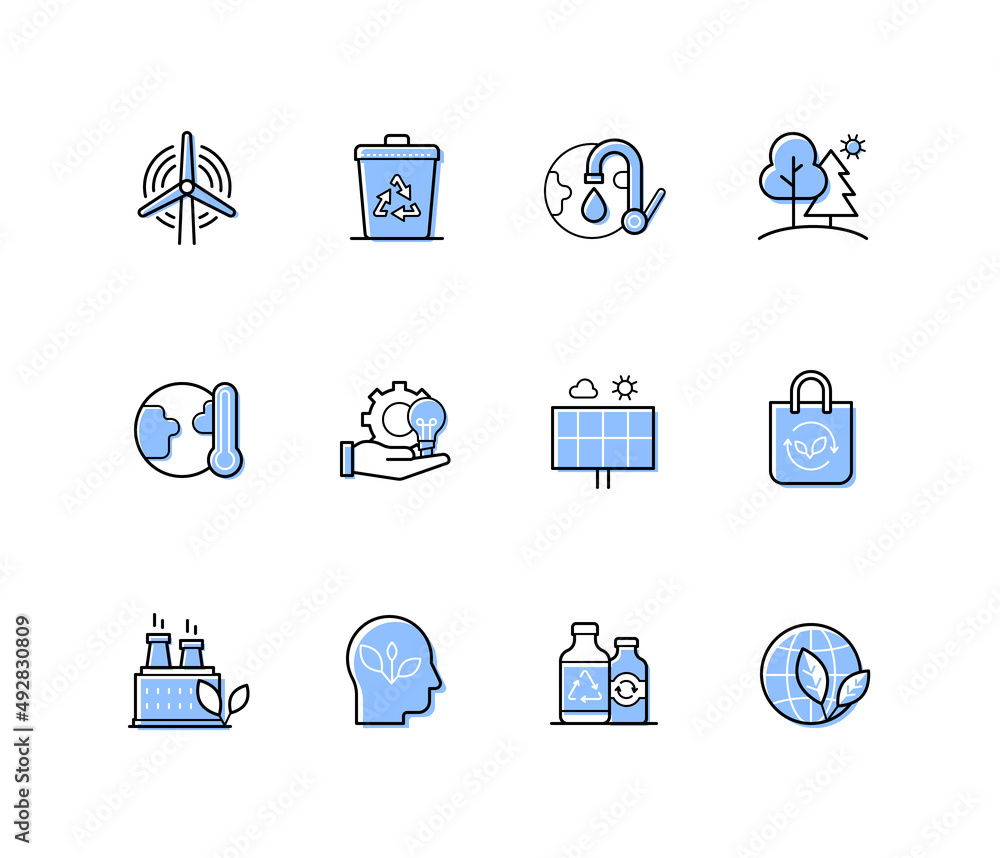 Poster caring for the environment - modern line design style icons set