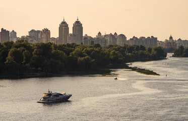 Summer Kyiv: Obolon, Dnipro, embankment and yacht
