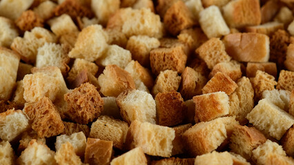 Hard bread crackers close up. Bread crumbs