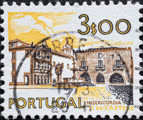 Portugal - circa 1972: a postage stamp from Portugal, showing the historic buildings of the Viana...