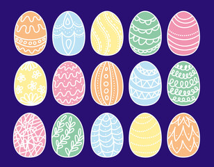 Set of Easter eggs in doodle style. Vector spring illustration in pastel colors.