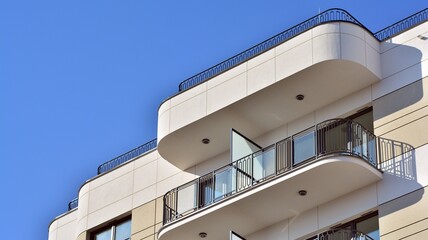 Modern elements in  contemporary  architecture.. Architectural details of a modern apartment building.