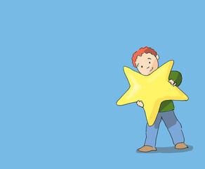 A Red Haired boy Holding a Giand Star