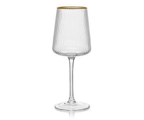 Empty transparent glass cup, shot glass, glass for wine, whiskey, cognac, martini, beer, juice and other drinks, isolated on white background. Dishes for bar, restaurant, pub.