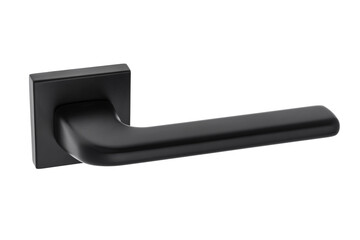 Door handle made of metal on an isolated white background. Reliable design handle for the door of houses, apartments, warehouses, offices and other premises. Black handle.